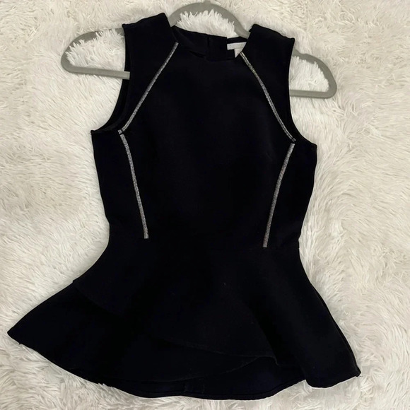 H&M Black Peplum Top  with Silver Lining - Picture 1 of 4